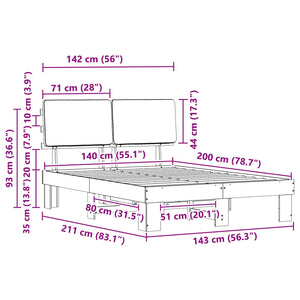 Sängram med Klädd Huvudgavel Taupe 140 x 200 cm Massiv furu