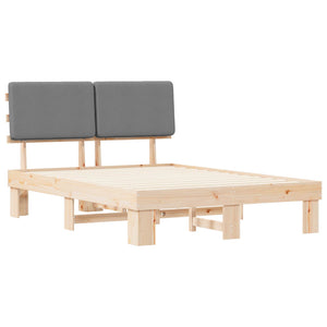 Sängram med Klädd Huvudgavel Ljusgrå 140 x 190 cm Massiv furu