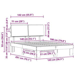 Sängram med Klädd Huvudgavel Mörkgrå 140 x 190 cm Massiv furu