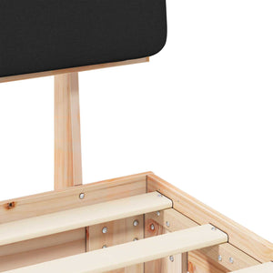 Sängram med Klädd Huvudgavel Svart 135 x 190 cm Massiv furu