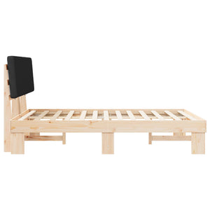 Sängram med Klädd Huvudgavel Svart 135 x 190 cm Massiv furu