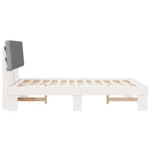 Sängram med Klädd Huvudgavel Ljusgrå 135 x 190 cm Massiv furu