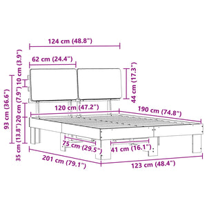Sängram med Klädd Huvudgavel Mörkgrå 120 x 190 cm Massiv furu