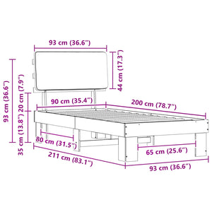 Sängram med Klädd Huvudgavel Ljusgrå 90 x 200 cm Massiv furu