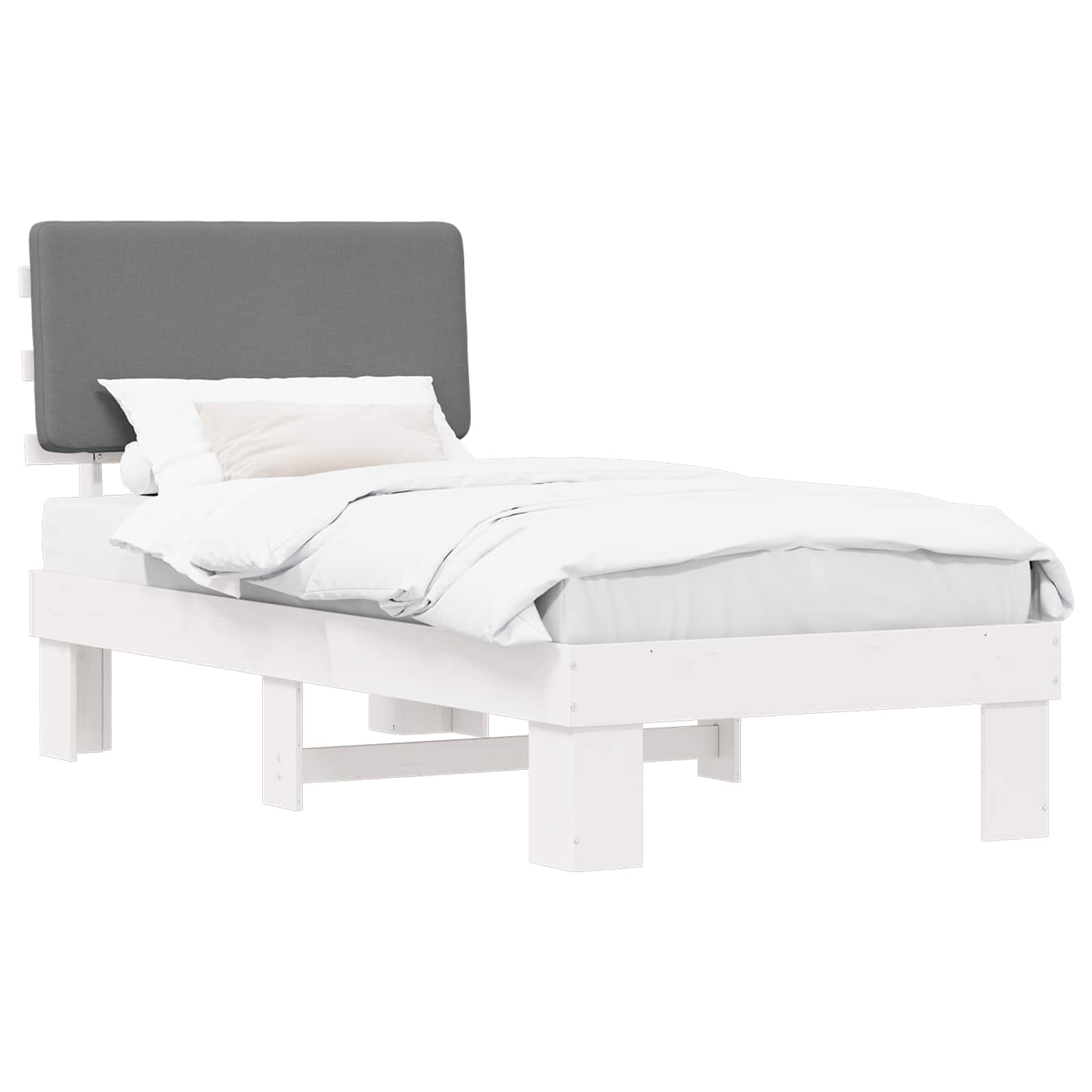 Sängram med Klädd Huvudgavel Ljusgrå 80 x 200 cm Massiv furu