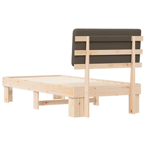 Sängram med Klädd Huvudgavel Taupe 90 x 190 cm Massiv furu