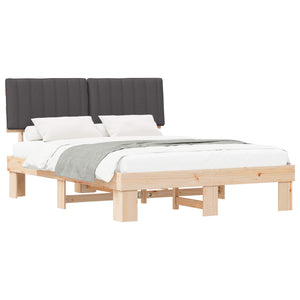 Sängram med Klädd Huvudgavel Mörkgrå 160 x 200 cm Massiv furu