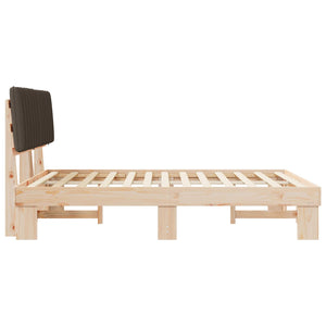 Sängram med Klädd Huvudgavel Taupe 160 x 200 cm Massiv furu