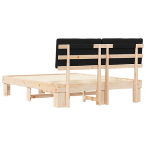 Sängram med Klädd Huvudgavel Svart 150 x 200 cm Massiv furu