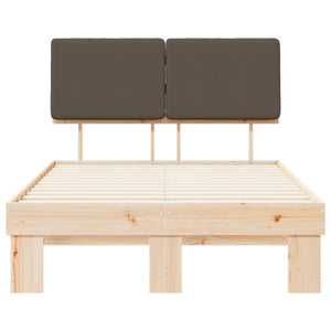 Sängram med Klädd Huvudgavel Taupe 120 x 200 cm Massiv furu