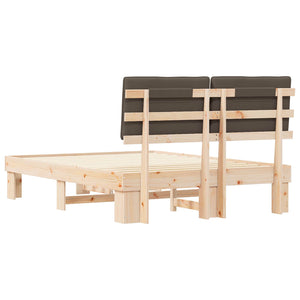 Sängram med Klädd Huvudgavel Taupe 140 x 190 cm Massiv furu