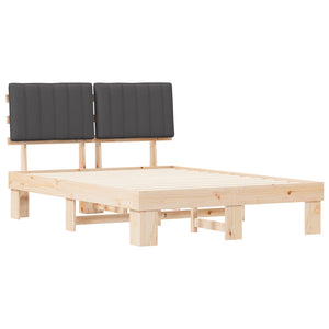 Sängram med Klädd Huvudgavel Mörkgrå 135 x 190 cm Massiv furu