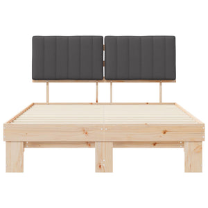 Sängram med Klädd Huvudgavel Mörkgrå 135 x 190 cm Massiv furu