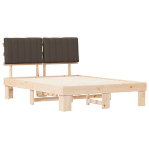 Sängram med Klädd Huvudgavel Taupe 135 x 190 cm Massiv furu
