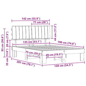 Sängram med Klädd Huvudgavel Taupe 135 x 190 cm Massiv furu
