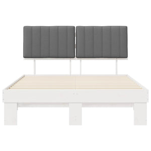 Sängram med Klädd Huvudgavel Ljusgrå 135 x 190 cm Massiv furu
