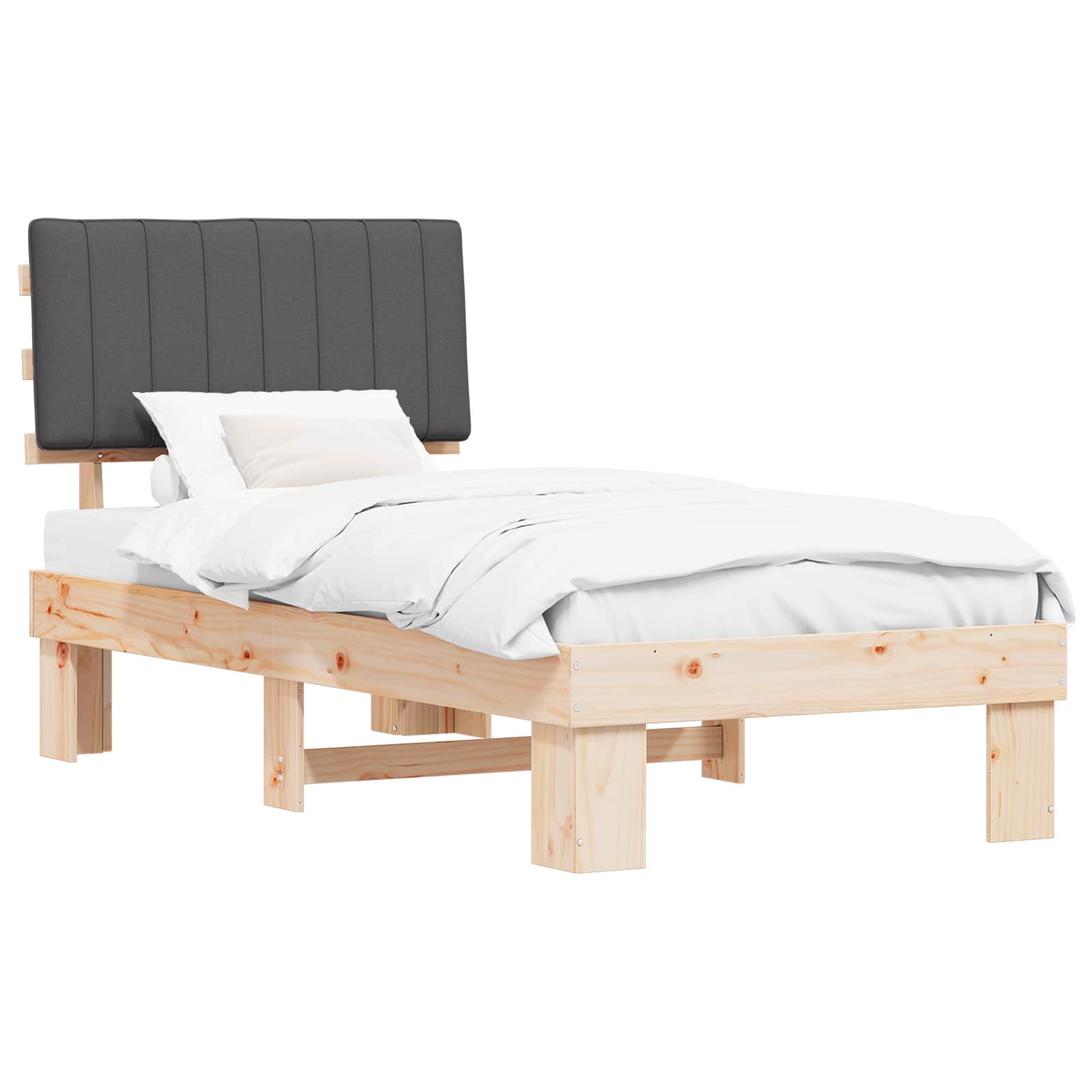 Sängram med Klädd Huvudgavel Mörkgrå 90 x 200 cm Massiv furu