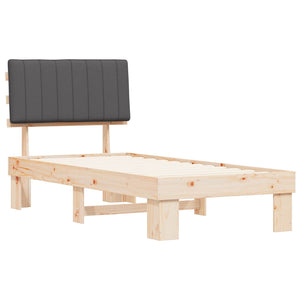Sängram med Klädd Huvudgavel Mörkgrå 90 x 200 cm Massiv furu