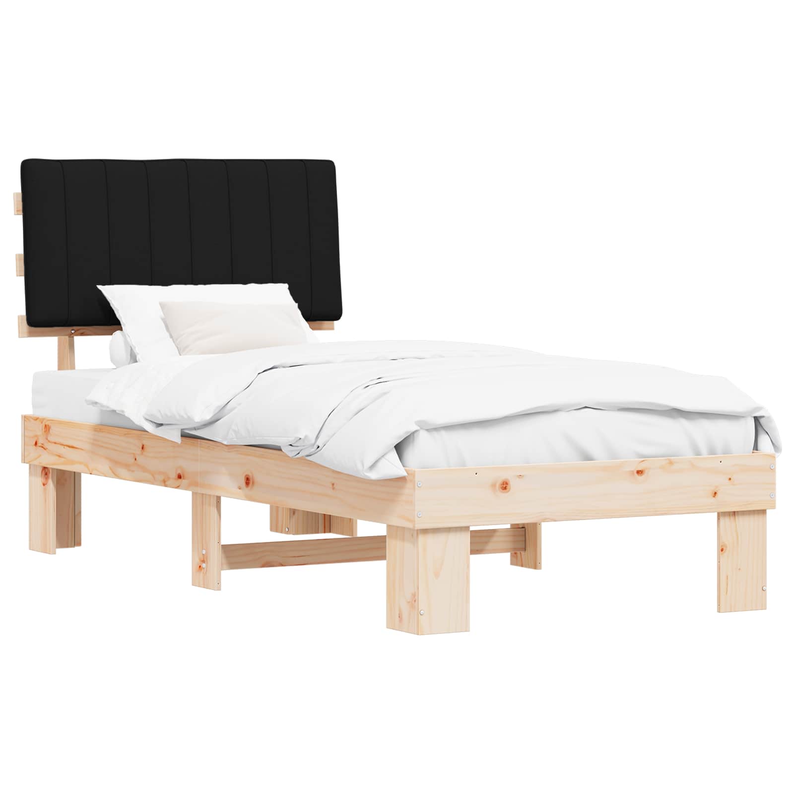 Sängram med Klädd Huvudgavel Svart 90 x 200 cm Massiv furu