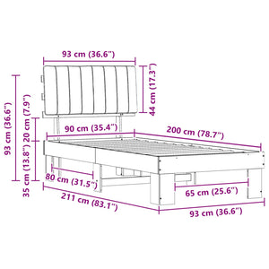 Sängram med Klädd Huvudgavel Taupe 90 x 200 cm Massiv furu