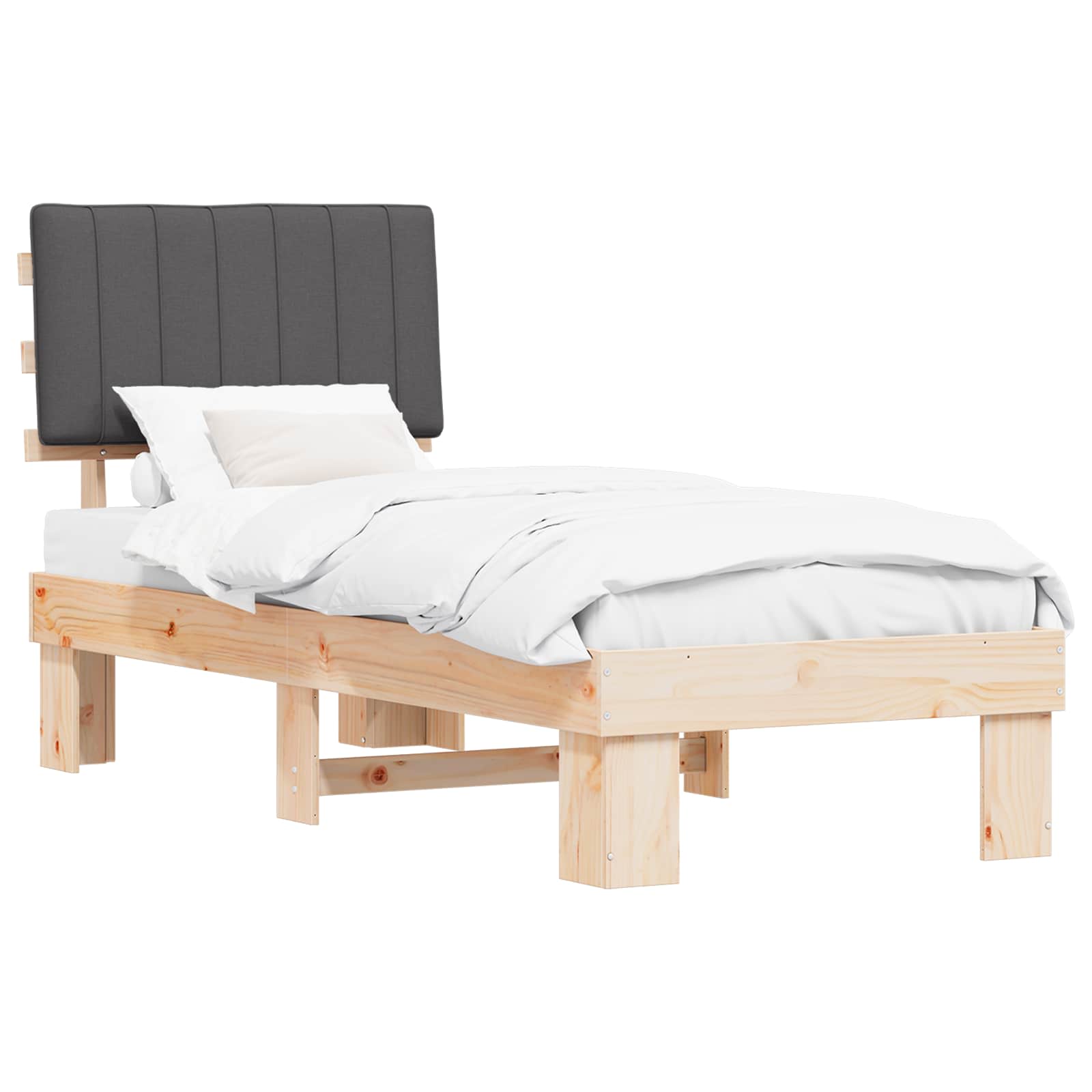 Sängram med Klädd Huvudgavel Mörkgrå 80 x 200 cm Massiv furu