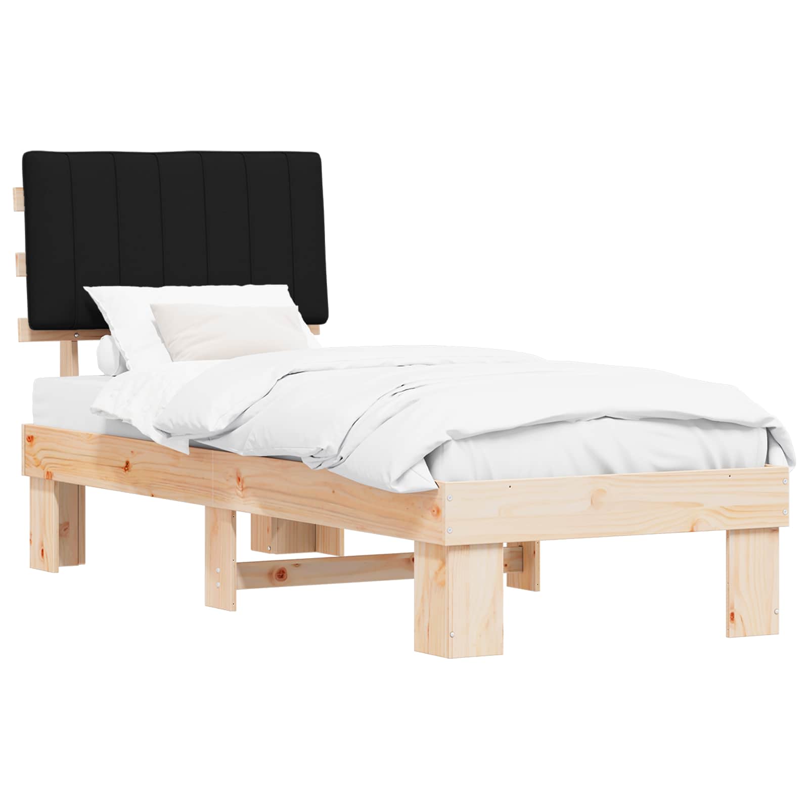 Sängram med Klädd Huvudgavel Svart 80 x 200 cm Massiv furu