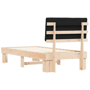 Sängram med Klädd Huvudgavel Svart 90 x 190 cm Massiv furu