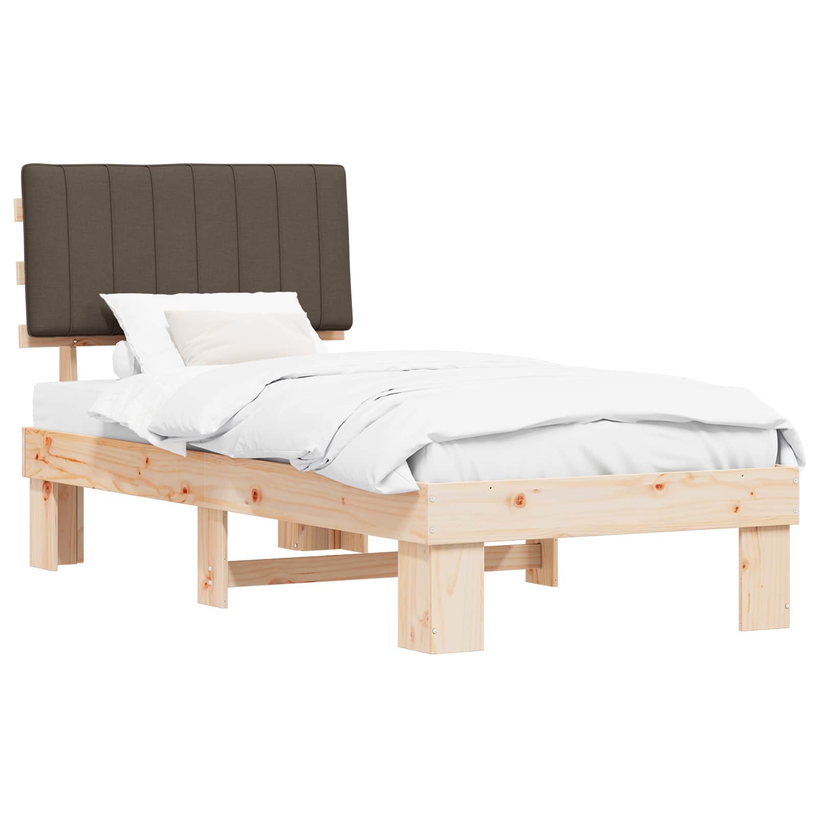 Sängram med Klädd Huvudgavel Taupe 90 x 190 cm Massiv furu