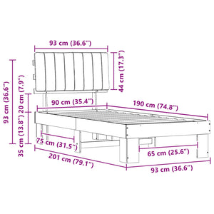 Sängram med Klädd Huvudgavel Ljusgrå 90 x 190 cm Massiv furu