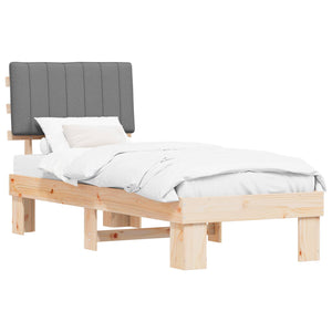 Sängram med Klädd Huvudgavel Ljusgrå 75 x 190 cm Massiv furu
