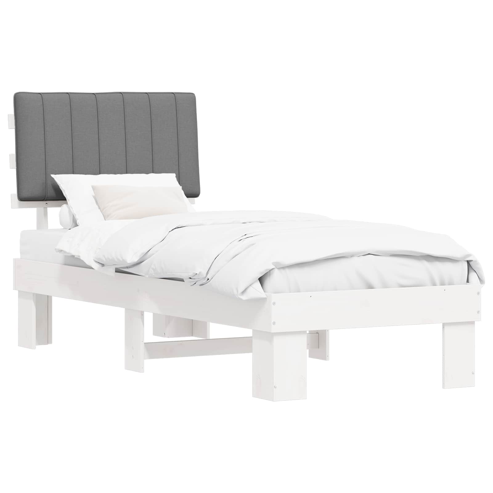 Sängram med Klädd Huvudgavel Ljusgrå 75 x 190 cm Massiv furu