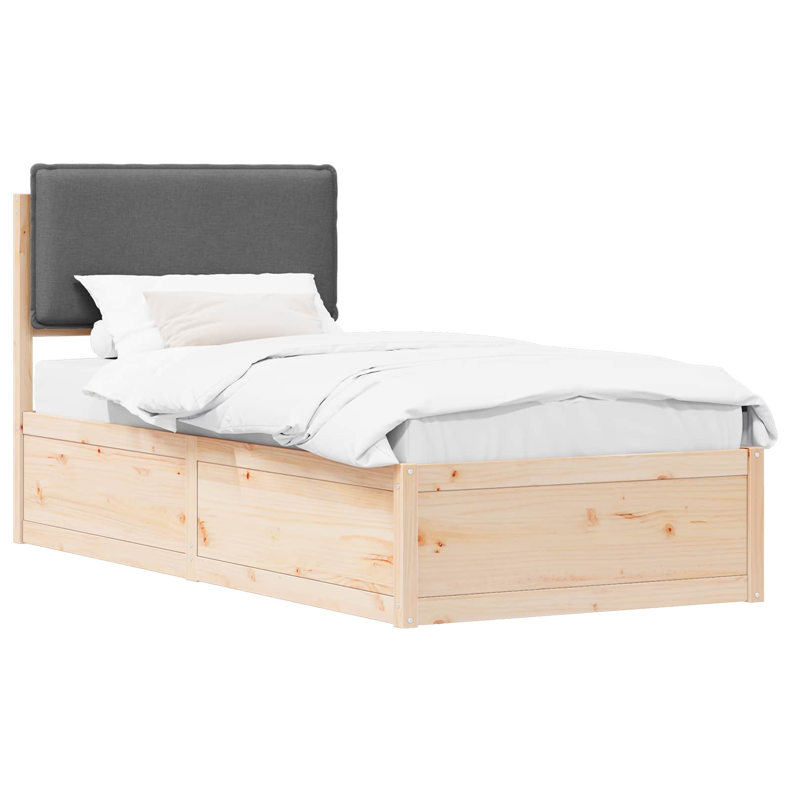Sängram med Klädd Huvudgavel Mörkgrå 75 x 190 cm Massiv furu