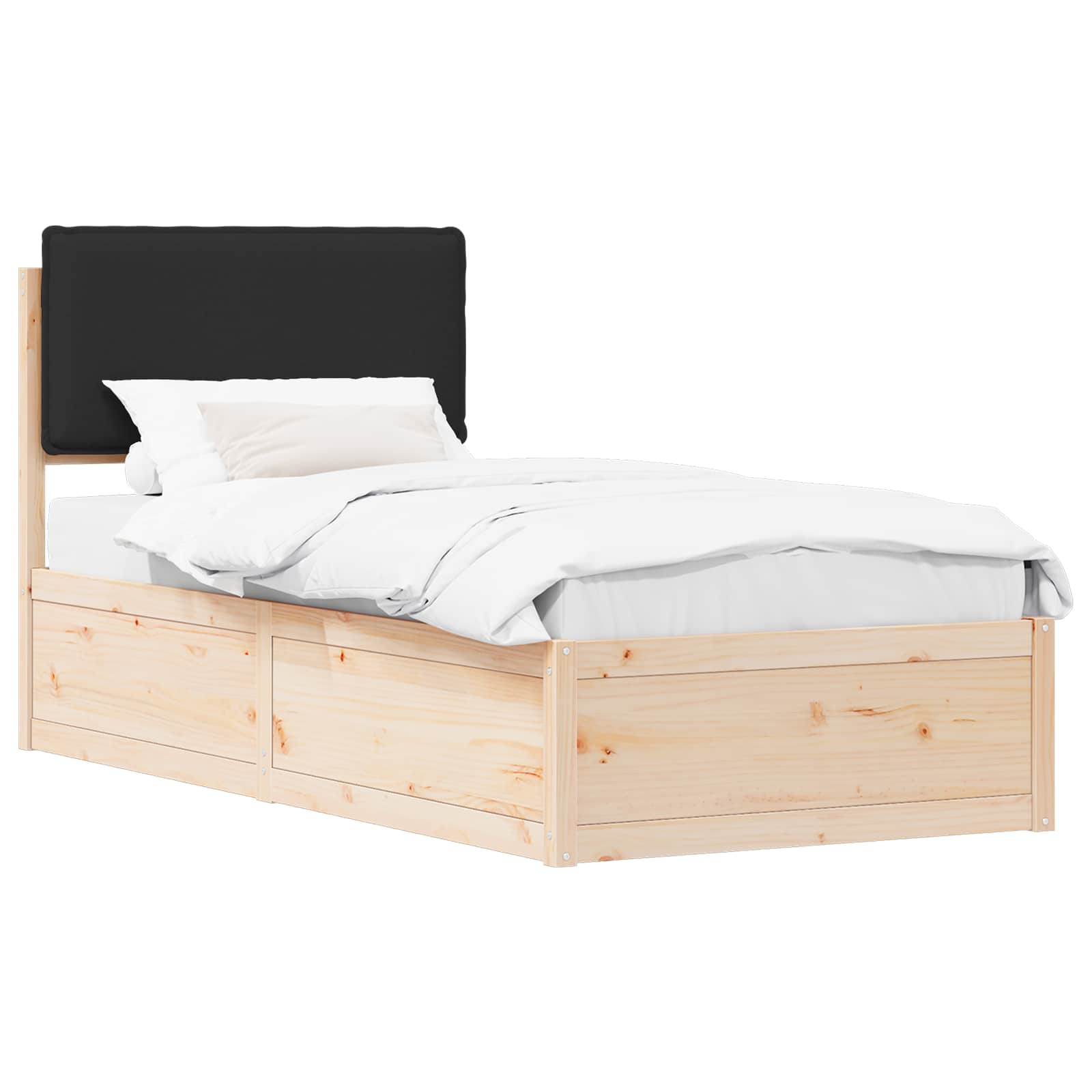 Sängram med Klädd Huvudgavel Svart 75 x 190 cm Massiv furu