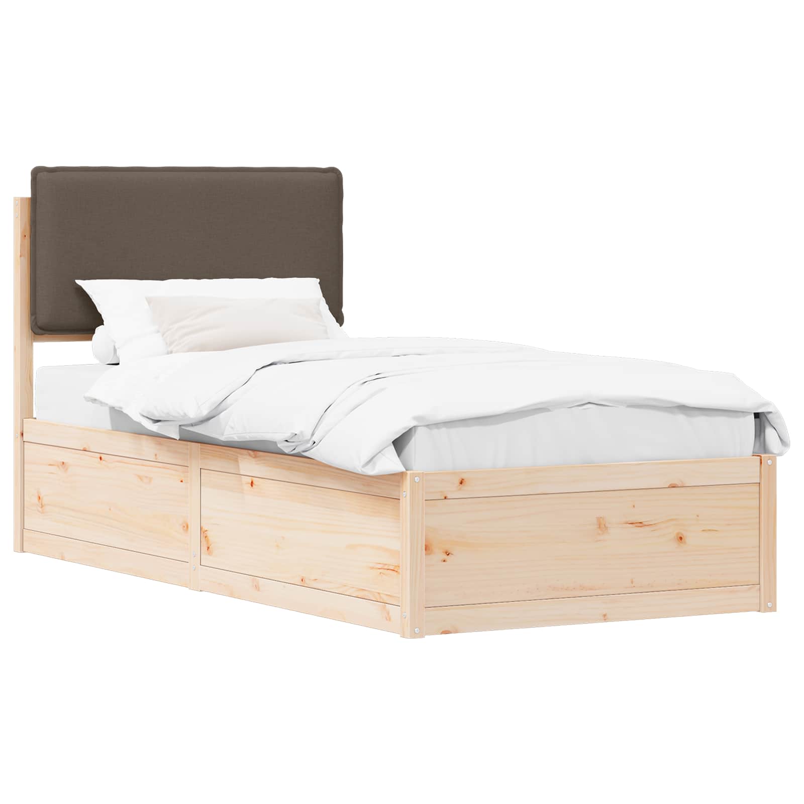 Sängram med Klädd Huvudgavel Taupe 75 x 190 cm Massiv furu