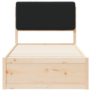 Sängram med Klädd Huvudgavel Svart 80 x 200 cm Massiv furu