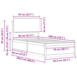 Sängram med Klädd Huvudgavel Svart 80 x 200 cm Massiv furu