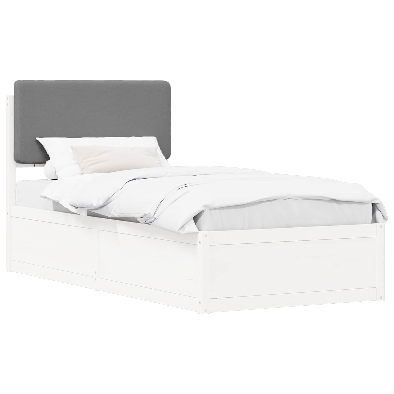 Sängram med Klädd Huvudgavel Ljusgrå 90 x 190 cm Massiv furu