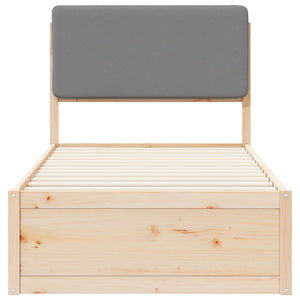 Sängram med Klädd Huvudgavel Ljusgrå 75 x 190 cm Massiv furu
