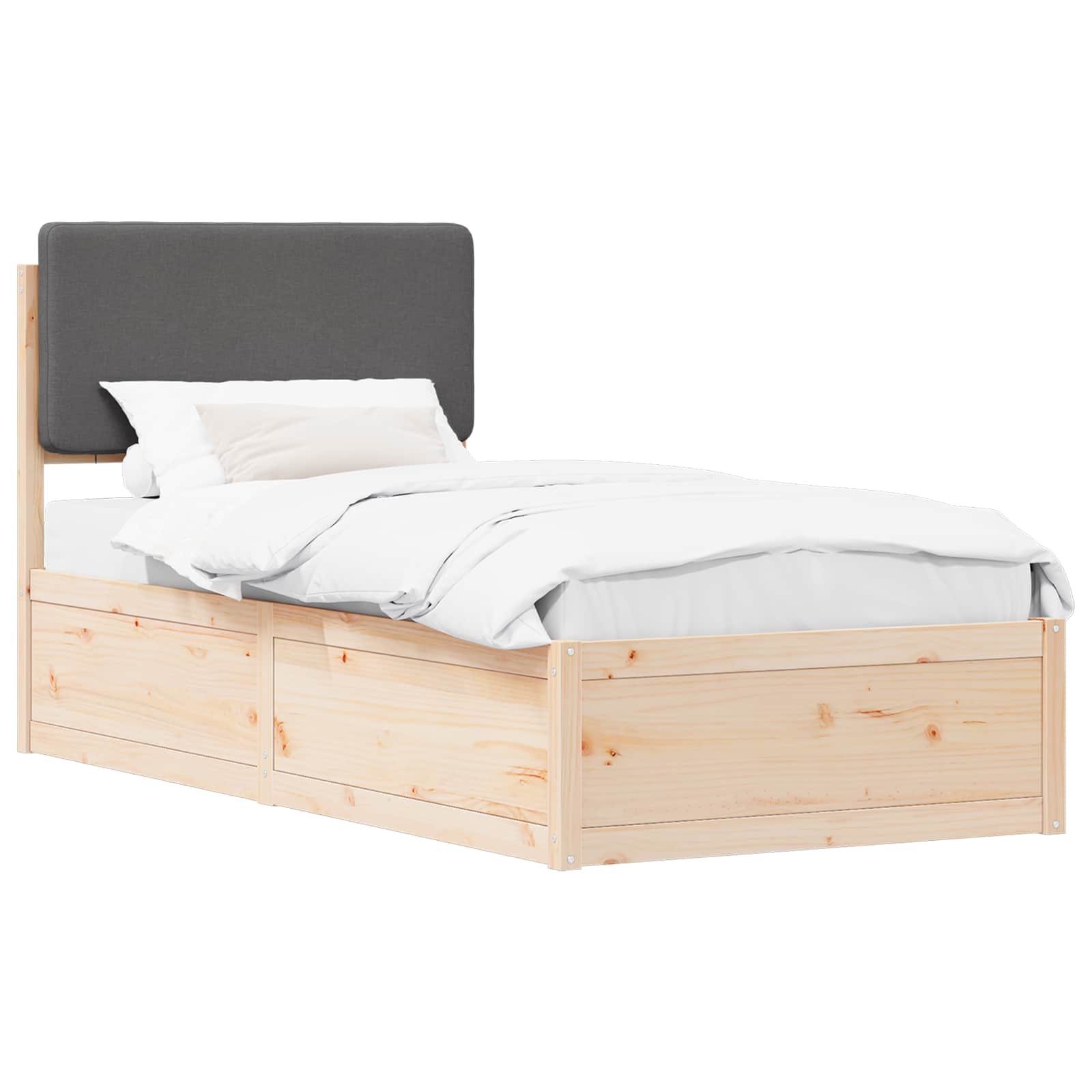 Sängram med Klädd Huvudgavel Mörkgrå 75 x 190 cm Massiv furu