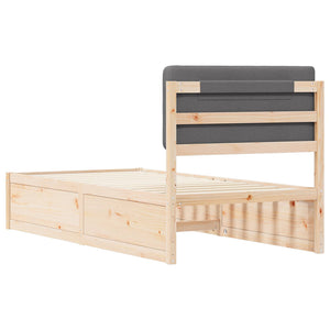 Sängram med Klädd Huvudgavel Mörkgrå 75 x 190 cm Massiv furu