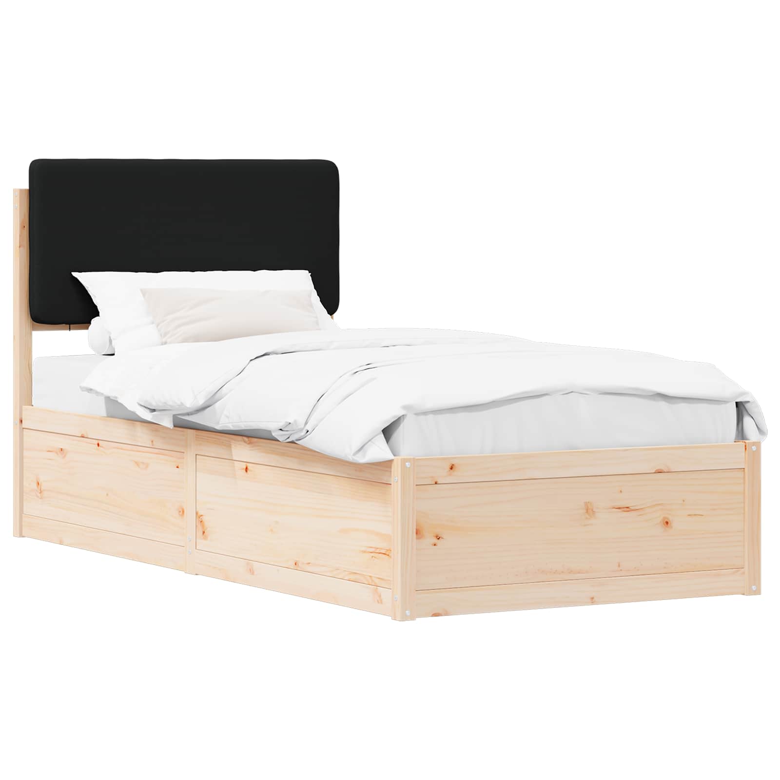 Sängram med Klädd Huvudgavel Svart 75 x 190 cm Massiv furu