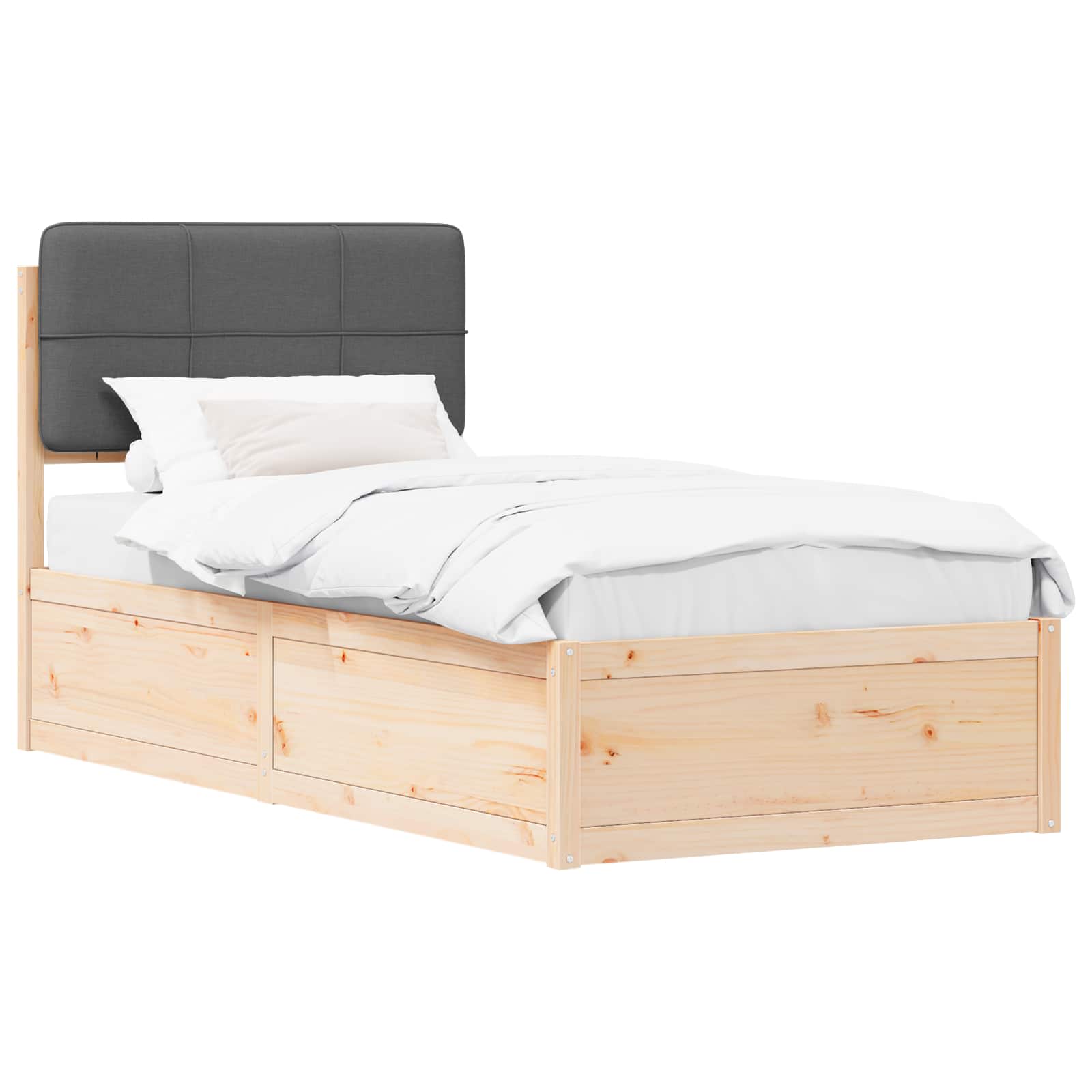 Sängram med Klädd Huvudgavel Mörkgrå 100 x 200 cm Massiv furu