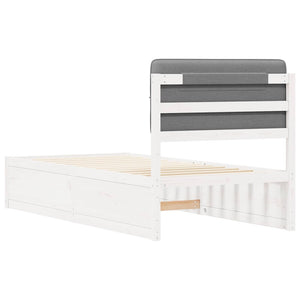 Sängram med Klädd Huvudgavel Ljusgrå 100 x 200 cm Massiv furu