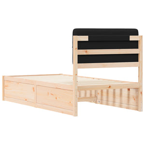 Sängram med Klädd Huvudgavel Svart 90 x 200 cm Massiv furu