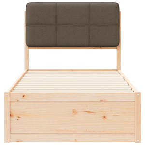 Sängram med Klädd Huvudgavel Taupe 90 x 200 cm Massiv furu