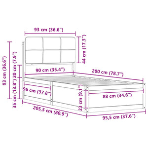 Sängram med Klädd Huvudgavel Taupe 90 x 200 cm Massiv furu