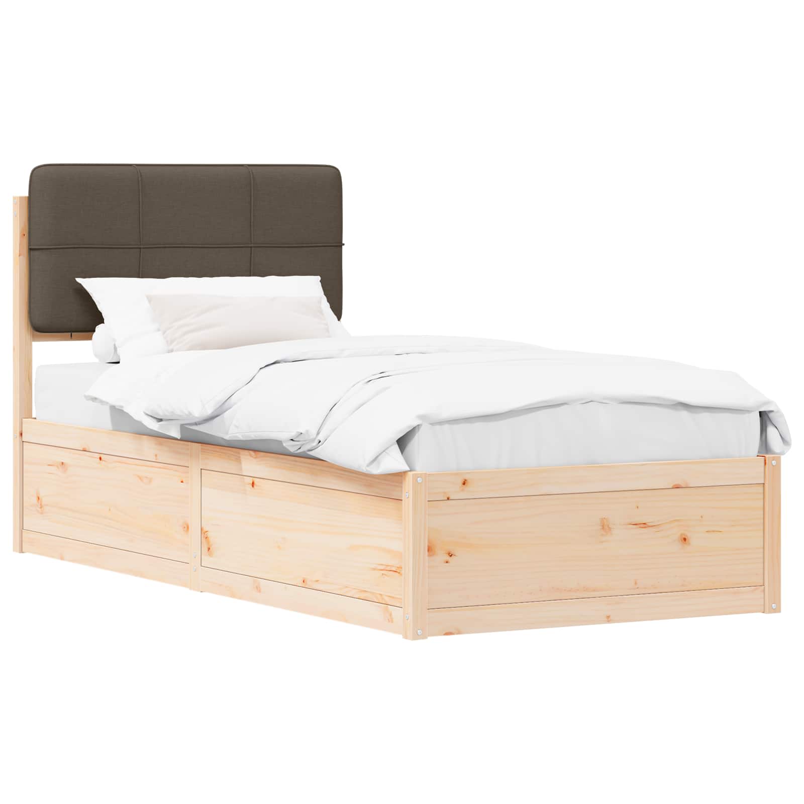 Sängram med Klädd Huvudgavel Taupe 90 x 190 cm Massiv furu