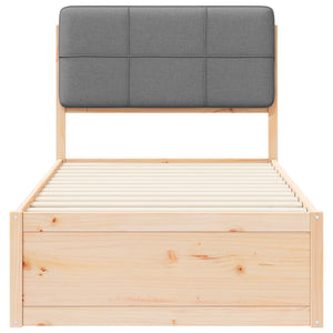 Sängram med Klädd Huvudgavel Ljusgrå 75 x 190 cm Massiv furu