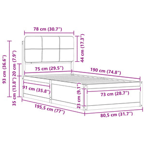 Sängram med Klädd Huvudgavel Ljusgrå 75 x 190 cm Massiv furu