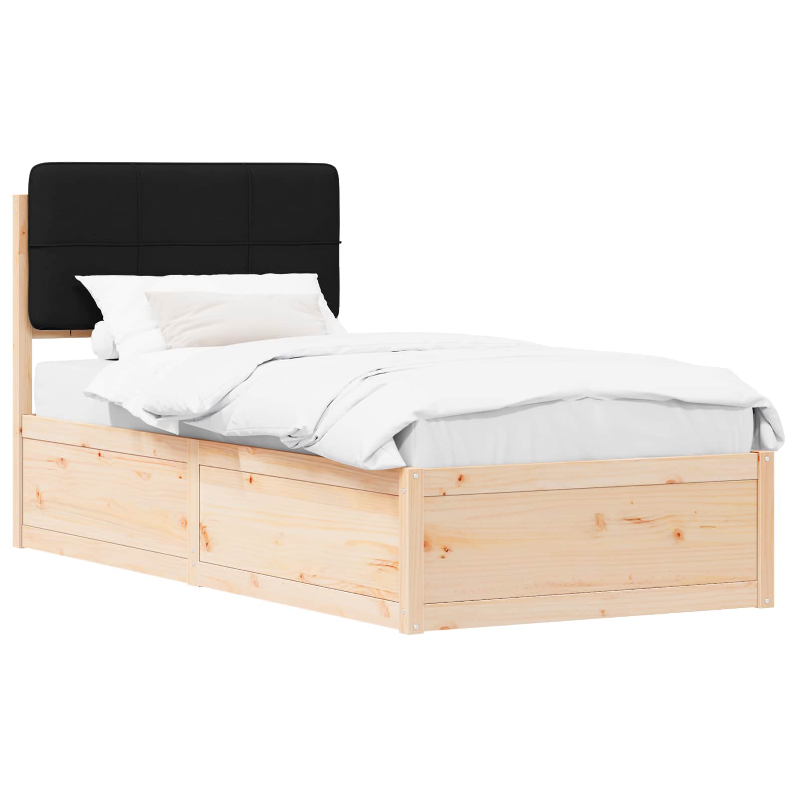 Sängram med Klädd Huvudgavel Svart 75 x 190 cm Massiv furu